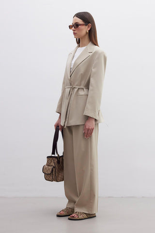 Pleated Wide Leg Trousers Beige