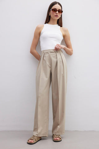 Pleated Wide Leg Trousers Beige