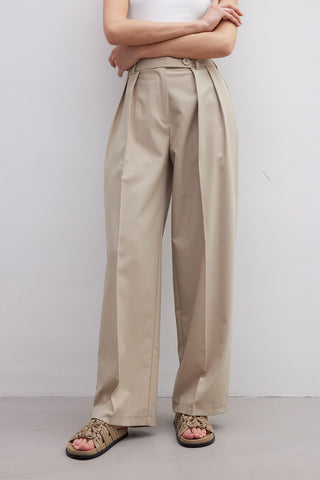 Pleated Wide Leg Trousers Beige