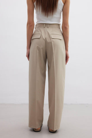 Pleated Wide Leg Trousers Beige