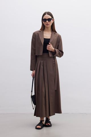 Pleated Wrap Skirt Brown