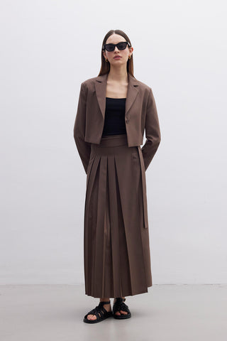 Pleated Wrap Skirt Brown