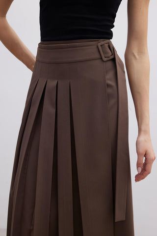 Pleated Wrap Skirt Brown