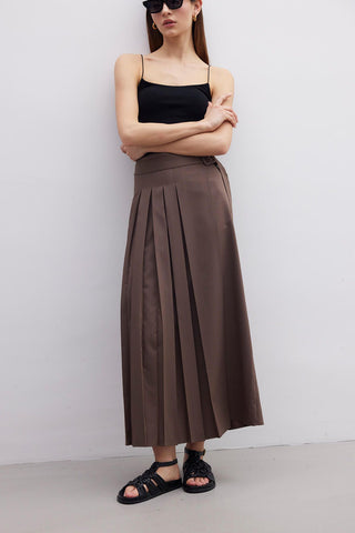 Pleated Wrap Skirt Brown