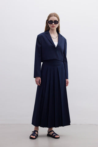 Pleated Wrap Skirt Navy Blue