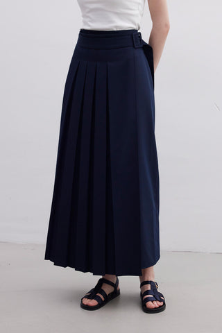 Pleated Wrap Skirt Navy Blue