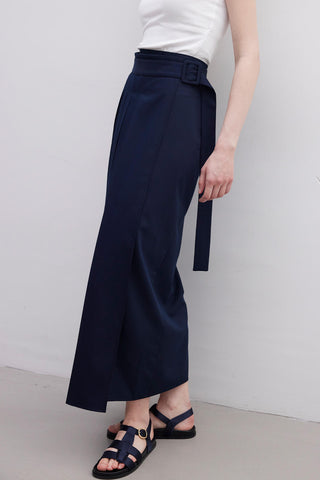 Pleated Wrap Skirt Navy Blue