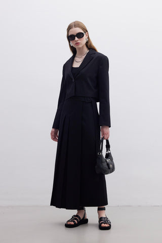 Pleated Wrap Skirt Black