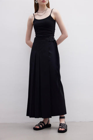 Pleated Wrap Skirt Black