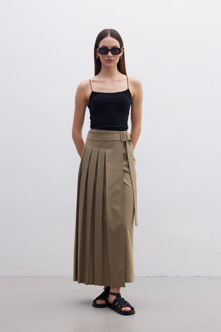 Pleated Wrap Skirt Green