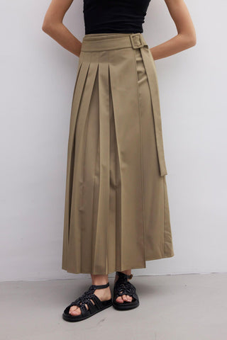 Pleated Wrap Skirt Green