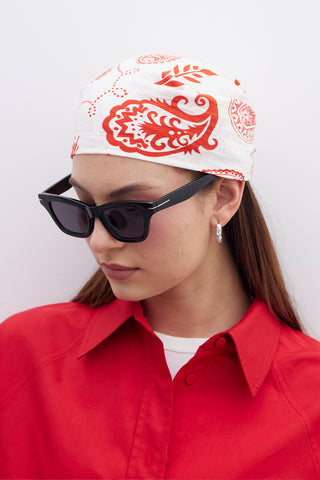 Patterned Cotton Scarf Red Paisley