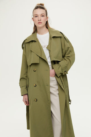 Double-Breasted Trench Coat With Buttons Khaki