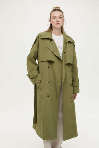 Double-Breasted Trench Coat With Buttons Khaki