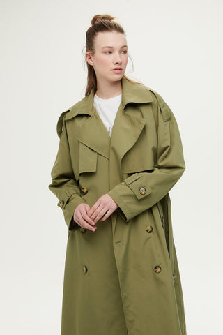 Double-Breasted Trench Coat With Buttons Khaki