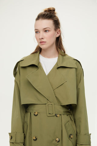 Double-Breasted Trench Coat With Buttons Khaki