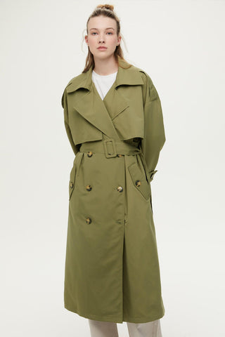 Double-Breasted Trench Coat With Buttons Khaki