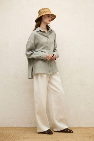 Linen Oversize Buttoned Shirt Mint