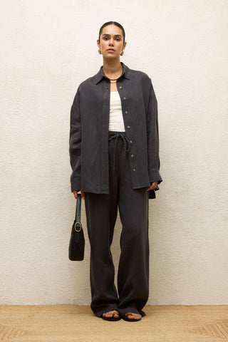 Linen Oversize Buttoned Shirt Anthracite