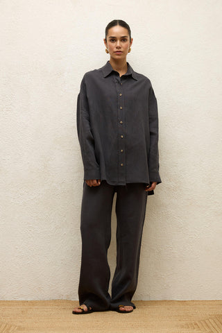 Linen Oversize Buttoned Shirt Anthracite