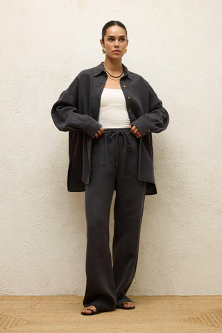 Linen Oversize Buttoned Shirt Anthracite