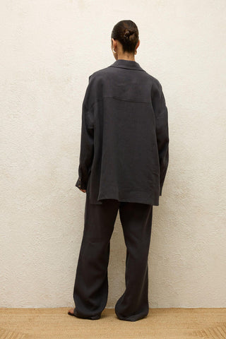 Linen Oversize Buttoned Shirt Anthracite