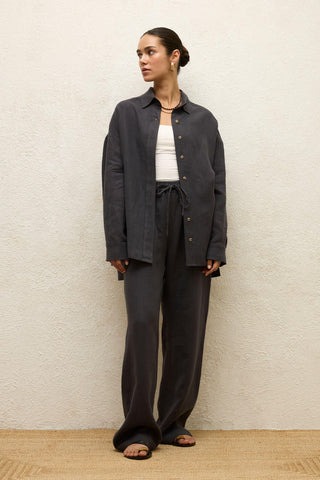 Linen Oversize Buttoned Shirt Anthracite