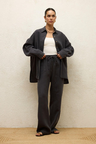 Relaxed Linen Pants With Pockets Anthracite
