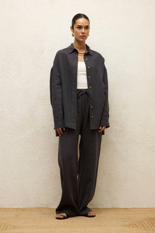 Relaxed Linen Pants With Pockets Anthracite