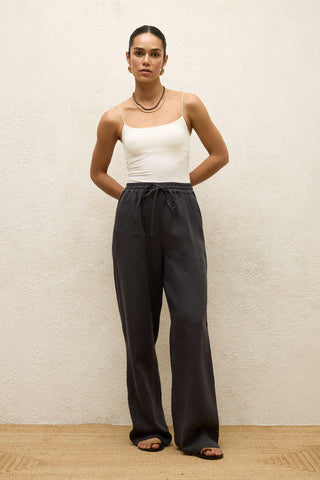 Relaxed Linen Pants With Pockets Anthracite