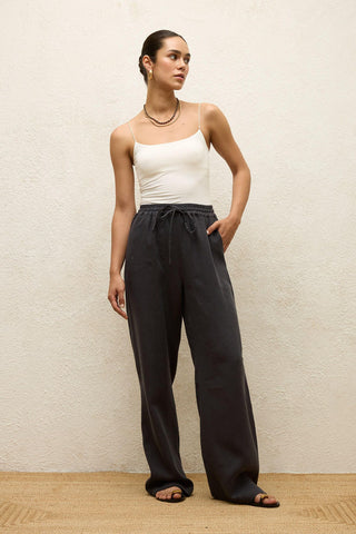 Relaxed Linen Pants With Pockets Anthracite