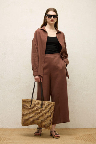 Linen Oversize Buttoned Shirt Bark Brown