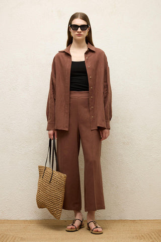 Straight Linen Trousers Bark Brown