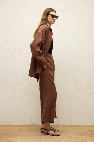 Straight Linen Trousers Bark Brown