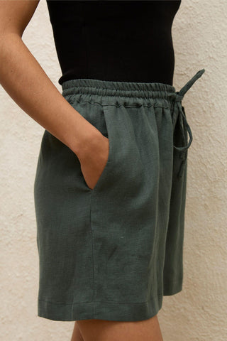 Linen Relaxed Shorts Green