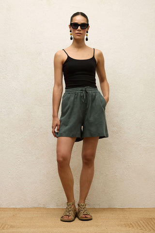 Linen Relaxed Shorts Green