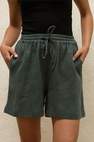 Linen Relaxed Shorts Green