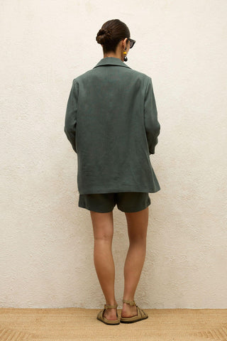 Linen Oversized Blazer Jacket Green