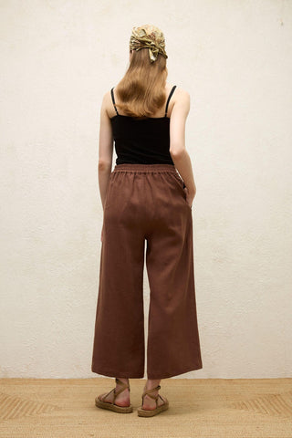 Straight Linen Trousers Bark Brown