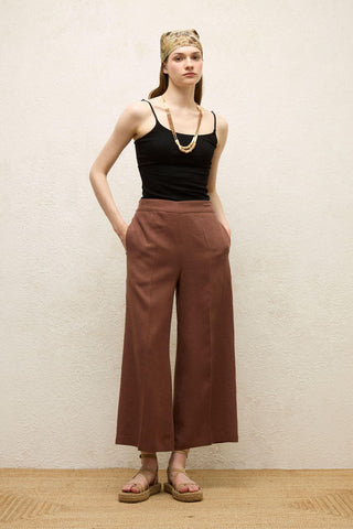 Straight Linen Trousers Bark Brown