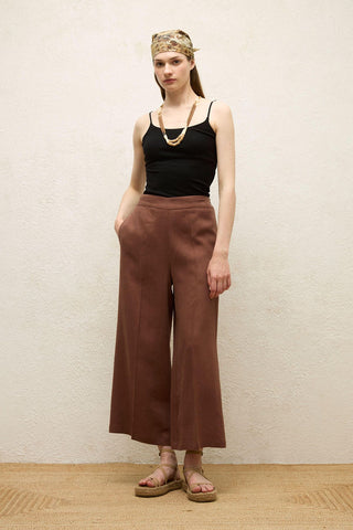 Straight Linen Trousers Bark Brown