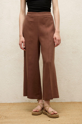 Straight Linen Trousers Bark Brown