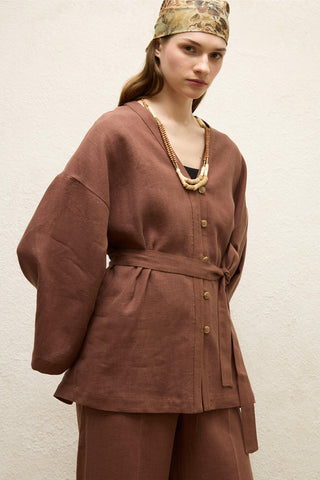 Buttoned Linen Shirt Bark Brown