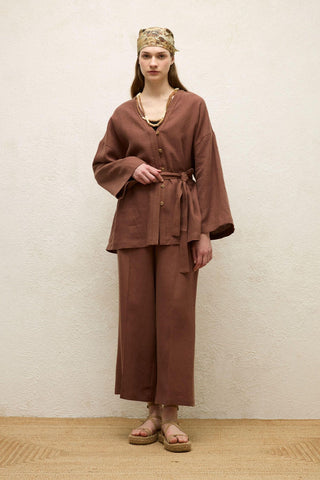 Buttoned Linen Shirt Bark Brown