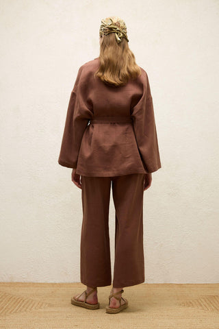 Buttoned Linen Shirt Bark Brown