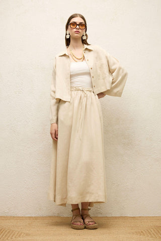 Loose Fit Linen Skirt Beige