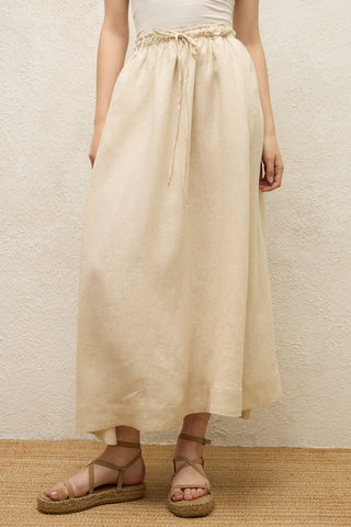 Loose Fit Linen Skirt Beige