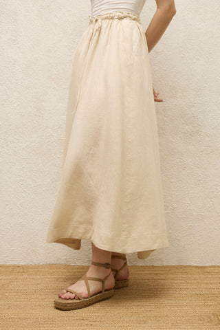 Loose Fit Linen Skirt Beige