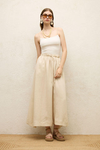 Loose Fit Linen Skirt Beige