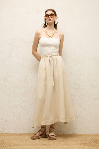 Loose Fit Linen Skirt Beige